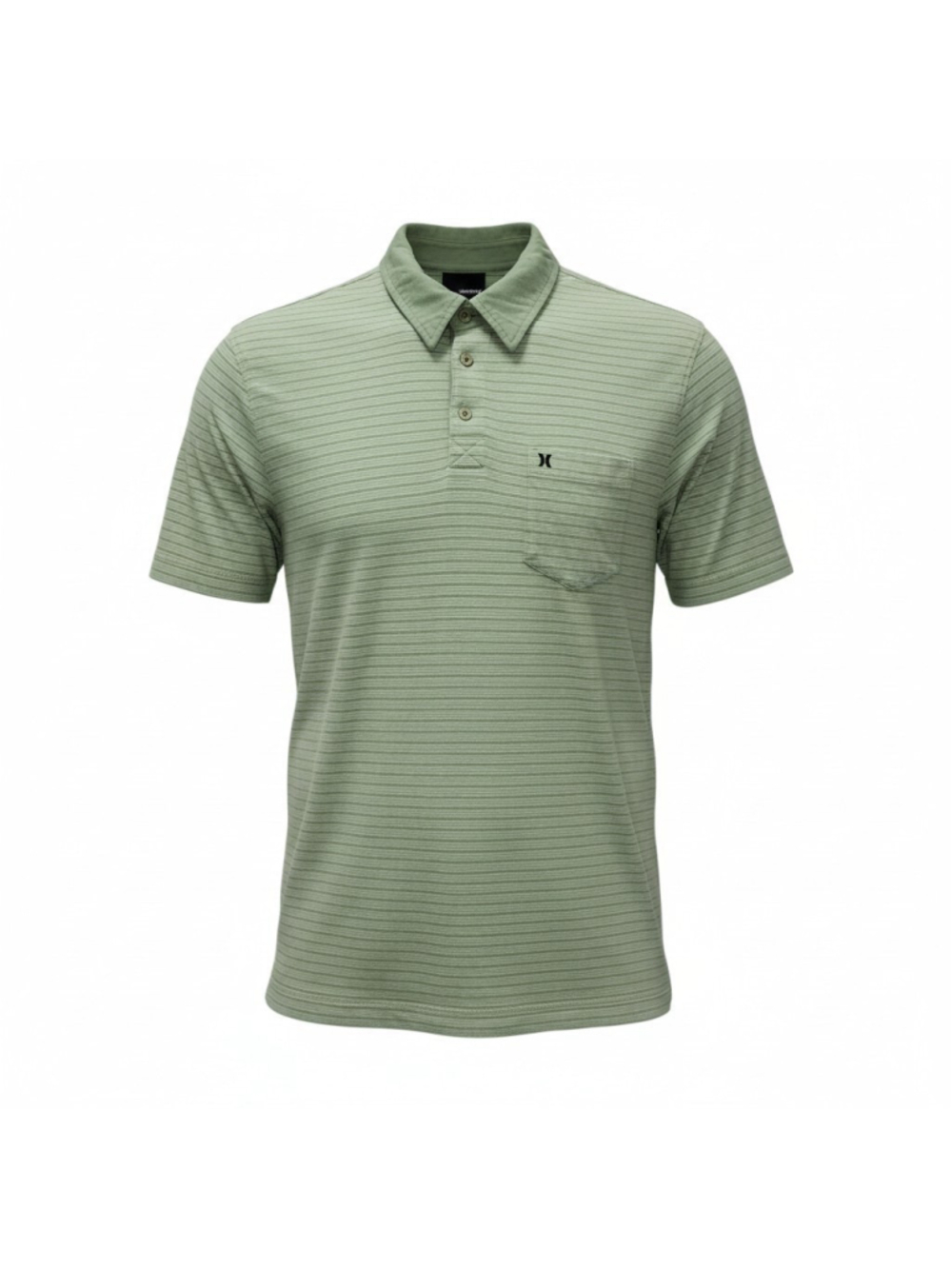 Hurley Men's Green Striped Short-Sleeves Collared Polo Shirt Size XL Pre-owned
